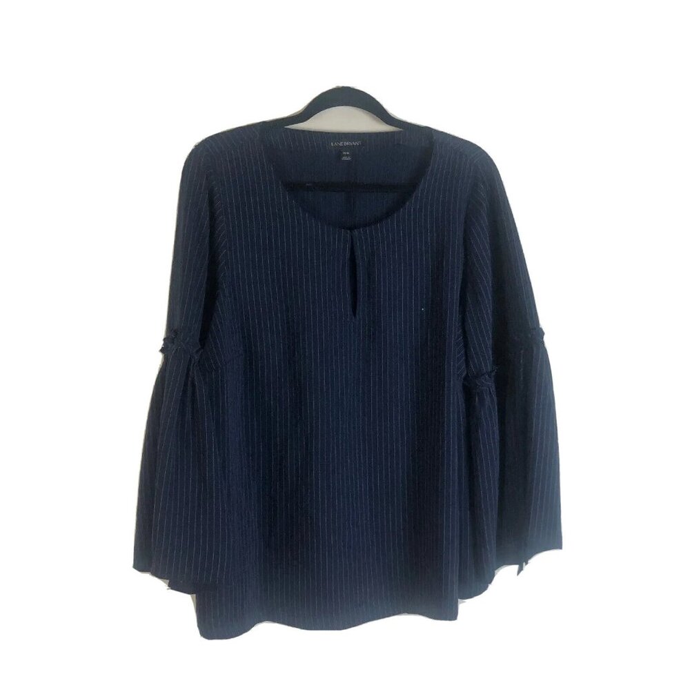 Lane Bryant 14 16 Womens Shirt Pullover Pin Striped Bell Sleeve Round Neck